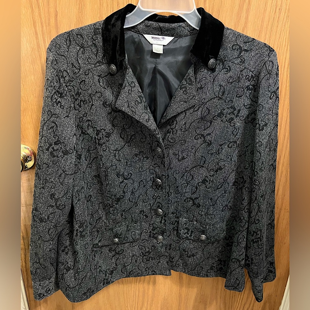 CJ Banks gray dress jacket, embellished silver buttons, size 1x
